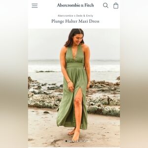 Abercrombie & Fitch Olive Green Dress Plunge Halter Neck